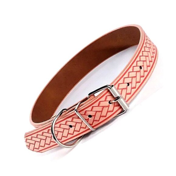 Kasen Herringbone Pattern Coral Pink Dog Collar Large Gift Packaged - Picture 10 of 10